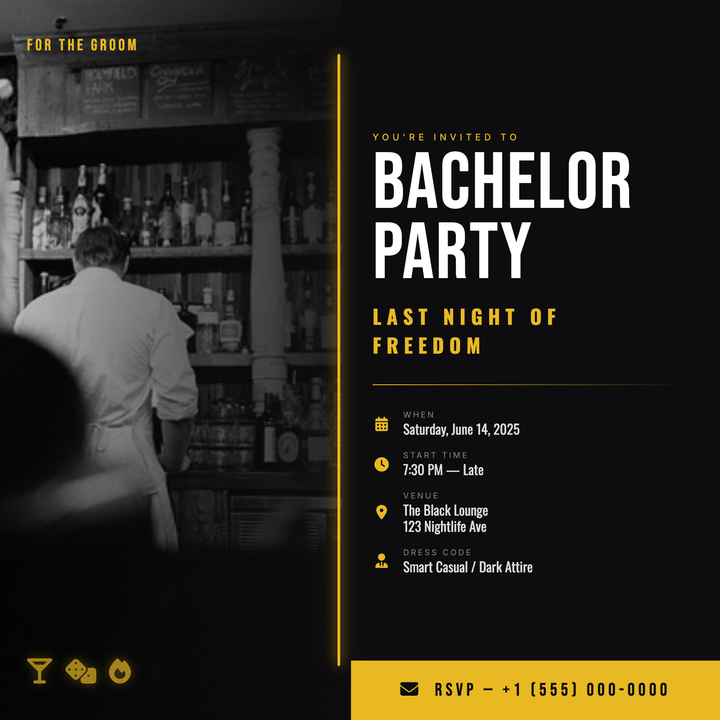 A split-panel Vegas-noir layout with a full-bleed photo column on the left and a near-black right panel anchored by an 88px Bebas Neue headline.