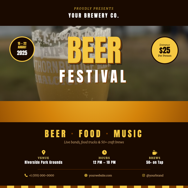 Bold Anton headlines and an amber radial glow give this square flyer an unmistakable craft-festival energy.