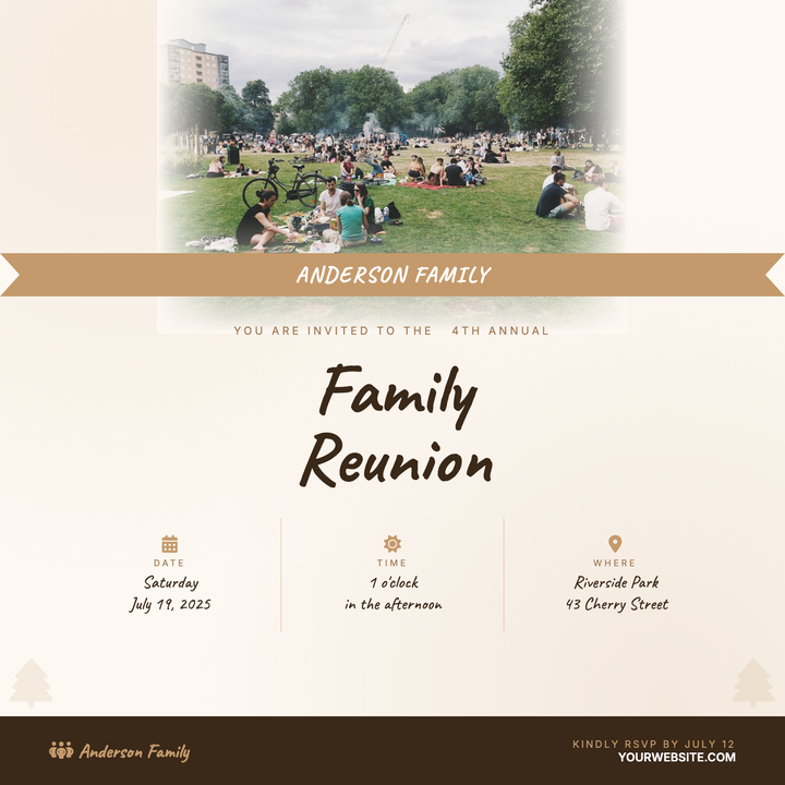A warm cream-and-espresso layout built around a centered tree portrait with a soft vignette fade.