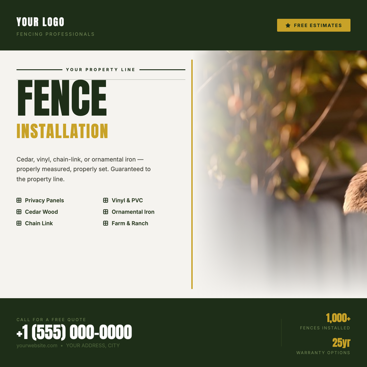 A trade-professional layout built for fencing contractors and gate installers who need to drive direct-call response.