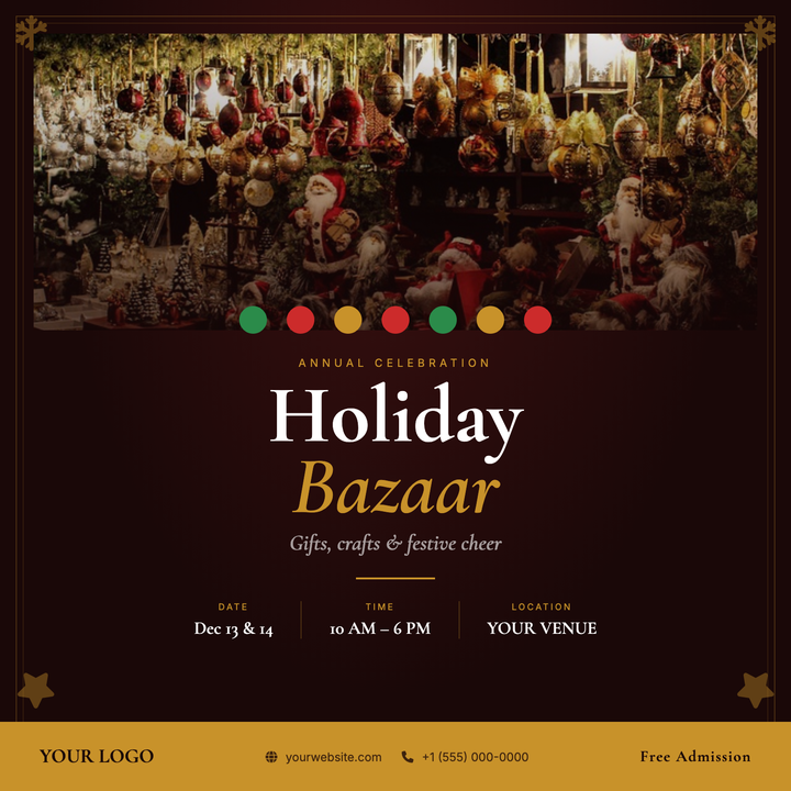 A deep crimson and burnished gold layout built for artisan markets and winter craft fairs.