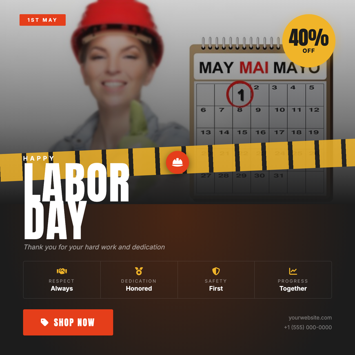 A dark industrial square flyer built for Labor Day retail promotions.
