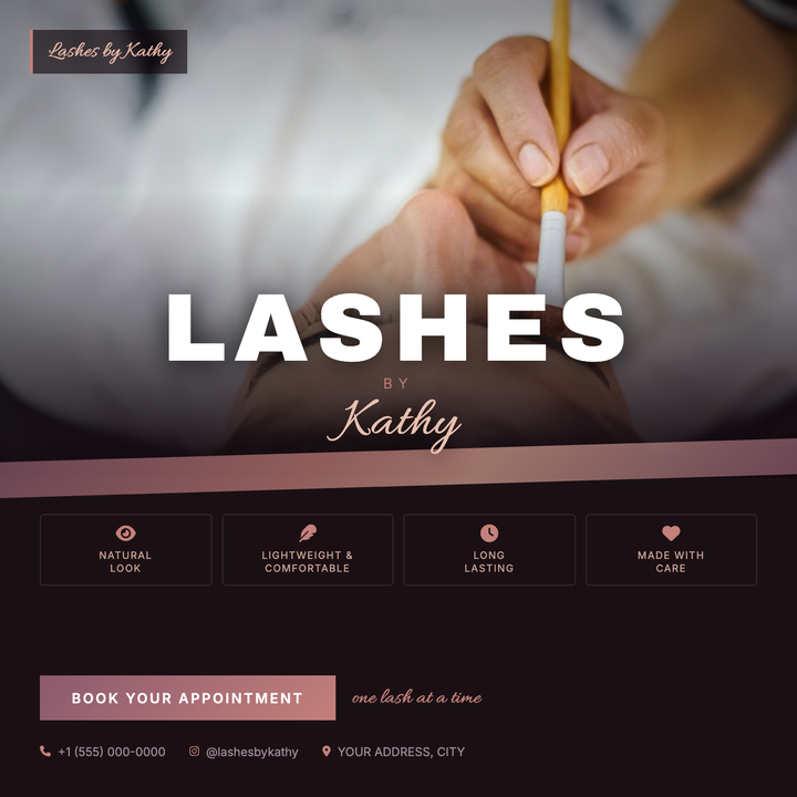 A dark, intimate layout built for solo lash artists and boutique beauty studios.