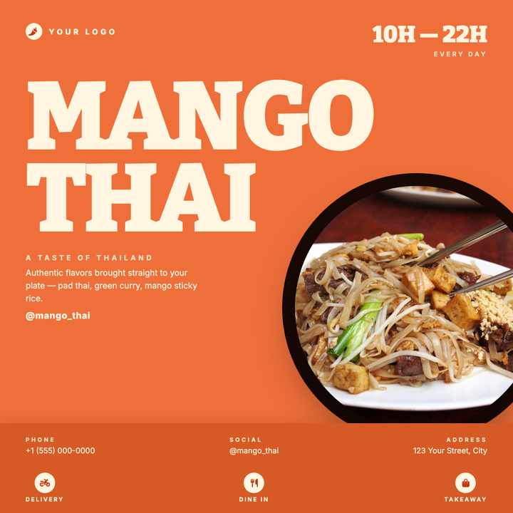 A high-energy 800×800 flyer built around a massive two-line Bitter 900 headline and a right-bleeding circular food photo that instantly signals bold flavor.
