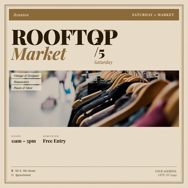 Built on a warm parchment ground with a grain texture overlay, this template channels heritage broadsheet printing through concentric amber border rules and oversized Playfair Display typography.