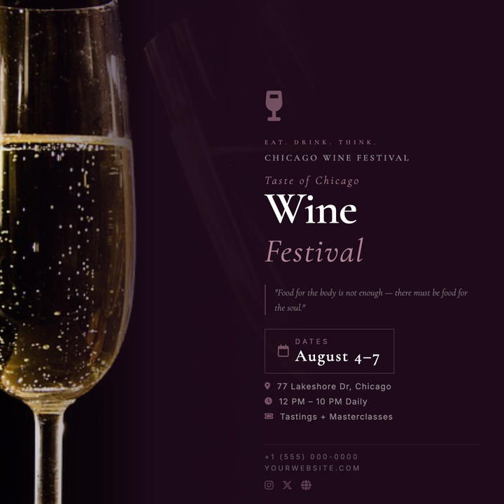 A split-canvas layout with a full-bleed wine photograph fading into a deep burgundy panel via a rightward scrim gradient.