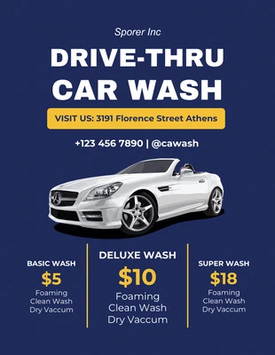 Fresh automotive templates featuring sparkling vehicle shots and service menus to promote detailing shops and wash stations.