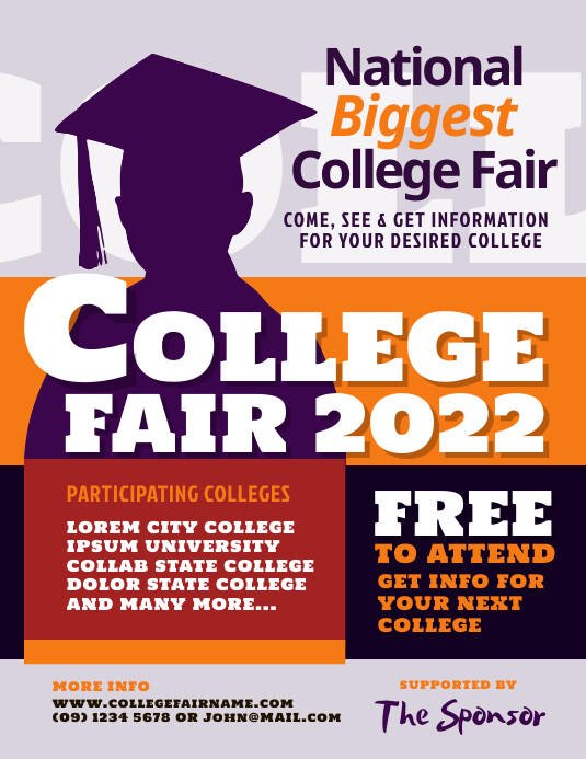 Academic recruitment templates featuring campus skyline and mascot graphics to promote higher education events.
