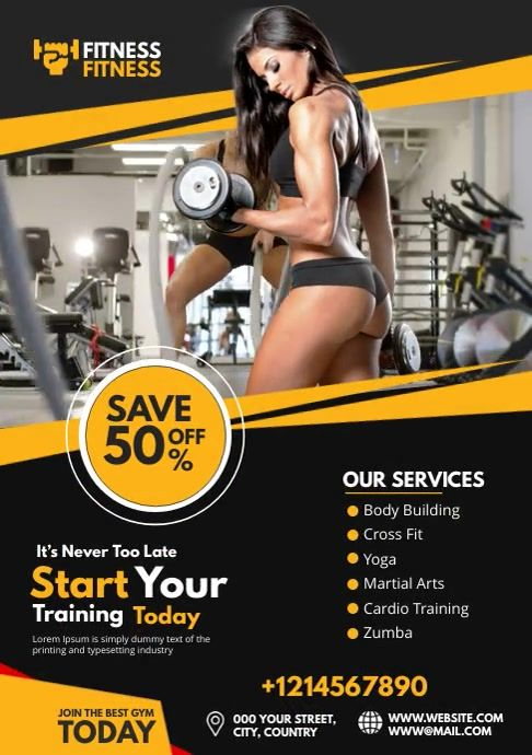 High-intensity workout templates featuring equipment shots and athlete transformations to promote CrossFit box memberships and challenges.
