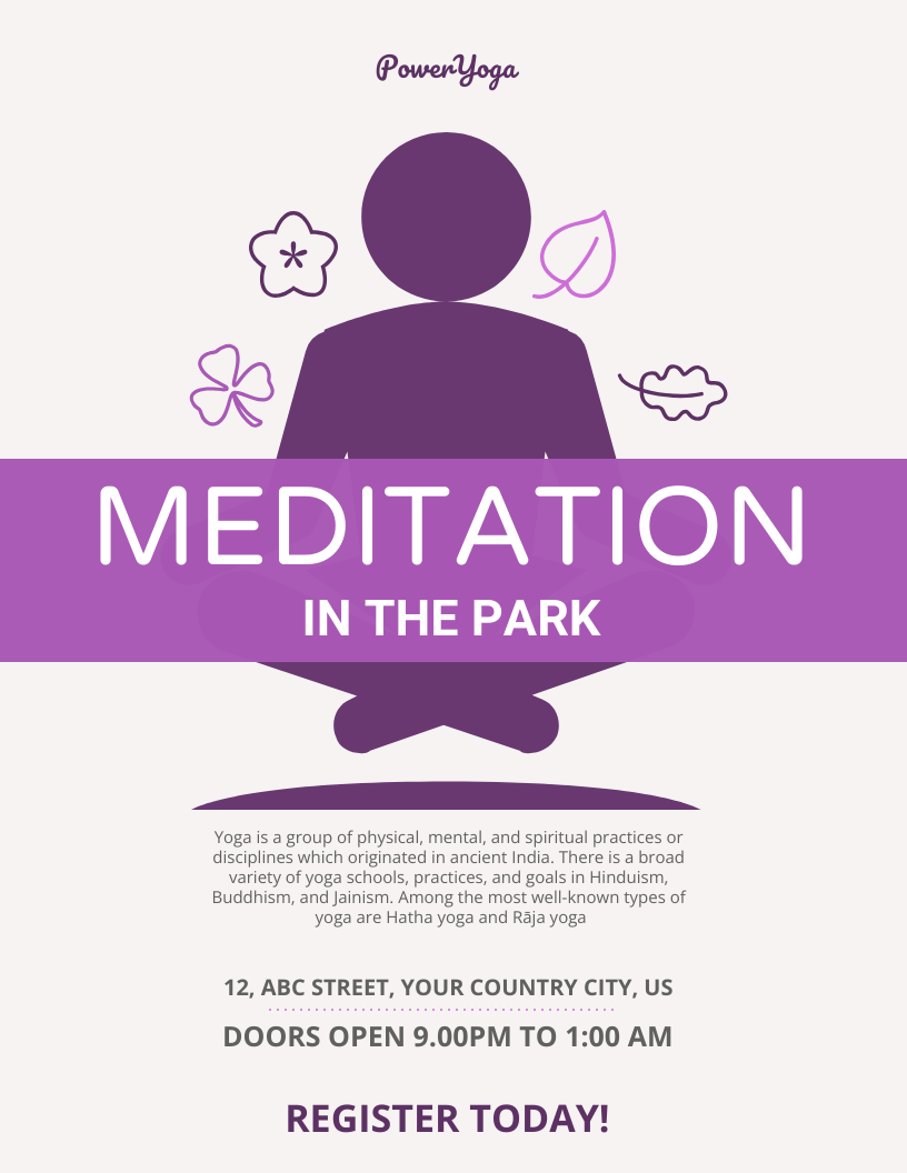 Serene wellness templates featuring peaceful settings and breathing guides to promote mindfulness workshops and retreats.