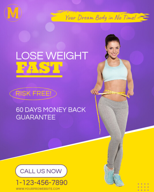 Motivational health templates featuring transformation photos and nutrition icons to promote fitness challenges and wellness programs.